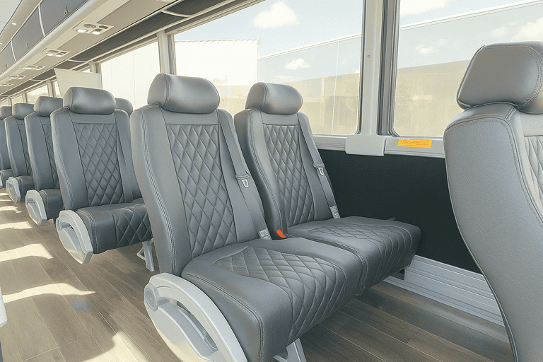 interior of Roseville Coach Bus Service charter bus